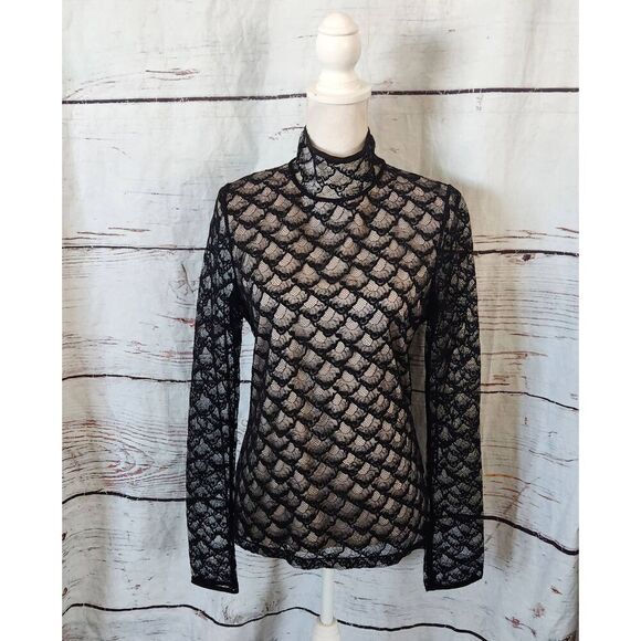 Diane vonFurstenberg Surya High Neck Lace Top Size 10 - Picture 2 of 7